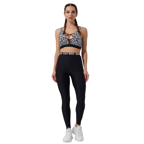 Womens Casual Two-piece Sport Gym Outfit Cropped Vest with Letter Print Leggings - Picture 2 of 22
