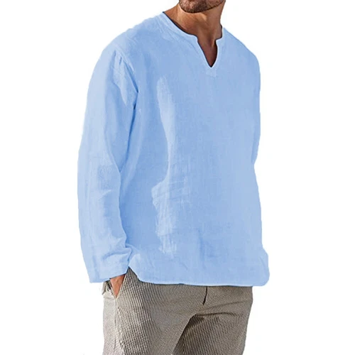 Men Casual Shirt Long Sleeve Cotton Linen Beach T Shirt Lightweight New EUR sz - Picture 15 of 37