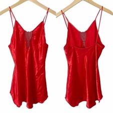Vintage Red Satin Lace Chemise Lingerie Slip Size Medium