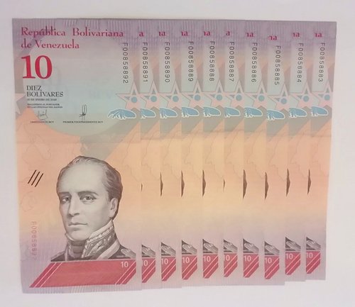 Banknoten Venezuela, 10 x 10 Bolivares, 2018, UNC.