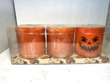 Chesapeake Bay Candle Co. Set of 3 Halloween Candles NIP 3” x 3” Orange