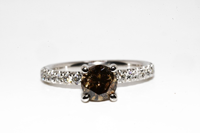 $9,000 14K 1.48CT Authentic Gabriel & Co. Natural Cognac Diamond Engagement Ring