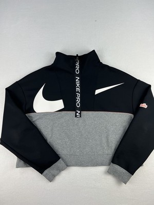 Nike Pro Get Fit Icon Clash Fleece Half Zip Pullover Black & Grey Womens Size L