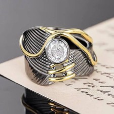 Geometric Brass Cocktail Ring with Cubic Zirconia for Women Party Jewelry gift