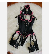 Leather Corset Over Bust Lace up Corset Steel Bone Leather bustier Large Size