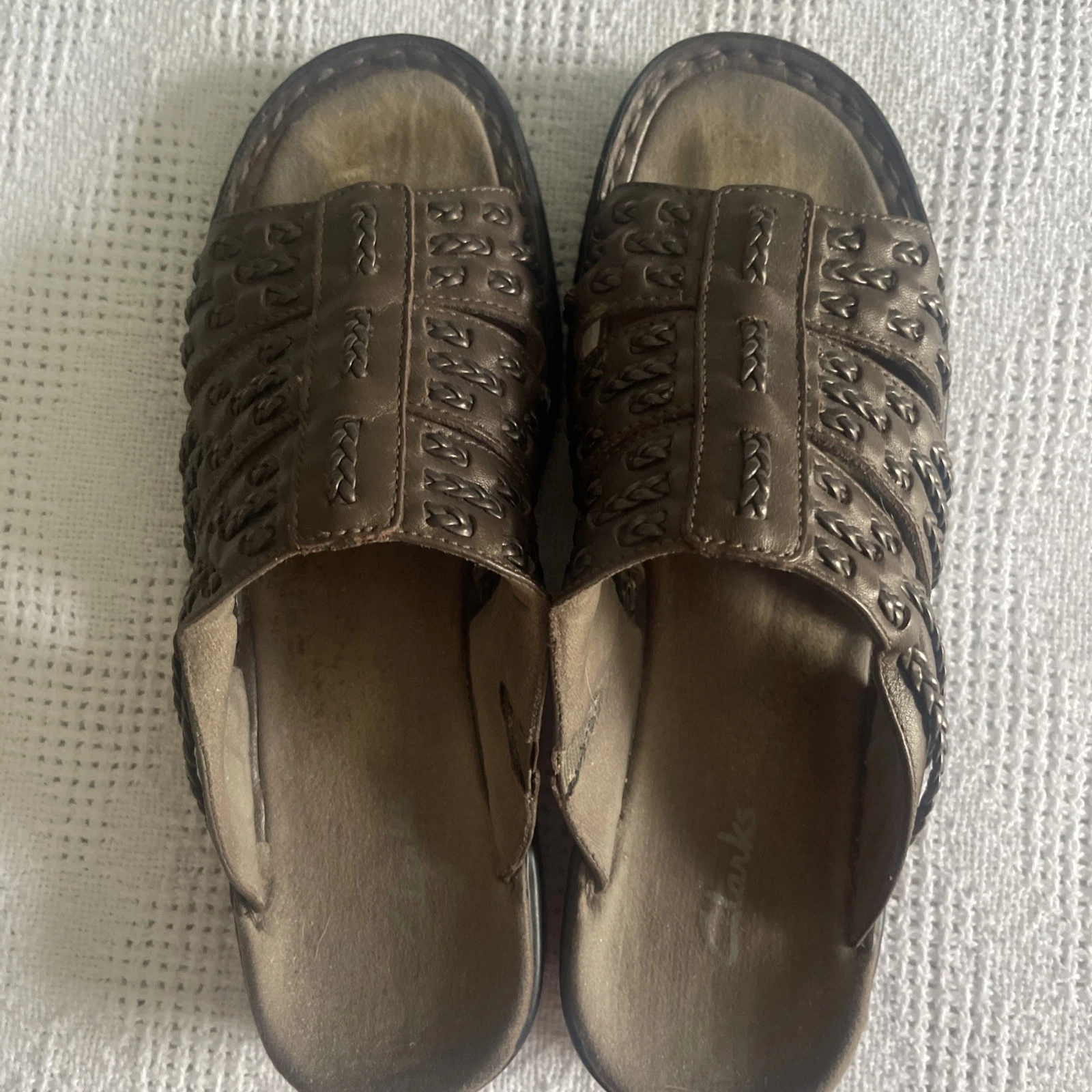 Sandalo slip on Clarks Patty Grecia bronzo taglia 8 treccia 81482