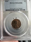 1947 1C RB Lincoln Wheat One Cent  PCGS MS64RD Red Brown Wheatie Penny
