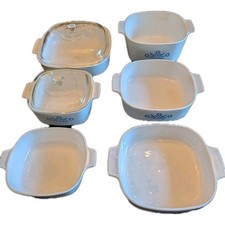 Vintage CorningWare Blue Cornflower Casserole Dish Lot (6 Pieces) w/ Two Lids