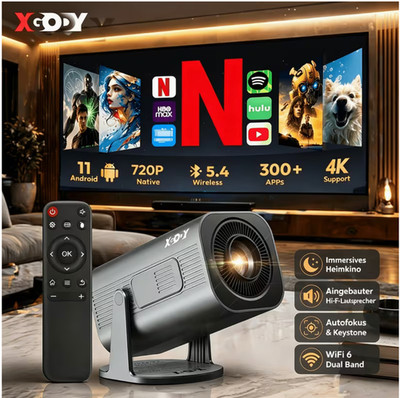 Tragbarer Projektor, Mini Beamer, Heimkino, Android 11, 4K Unterstützung