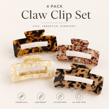 4pcs Set Classic Hair Acetate Hair Claw Clip - Cream, Tortoise, Multicolor Set