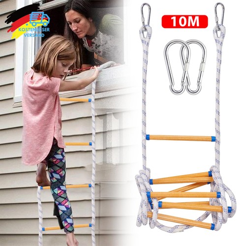 10m Feuerleiter 2 Karabiner Strickleiter Feuerfeste Rettungsleiter Notleiter neu - Bild 7 von 23
