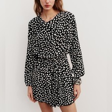 NWOT Zara Black White Polka Dot Classic Chic Mini Dress Cowl Neck Size Medium