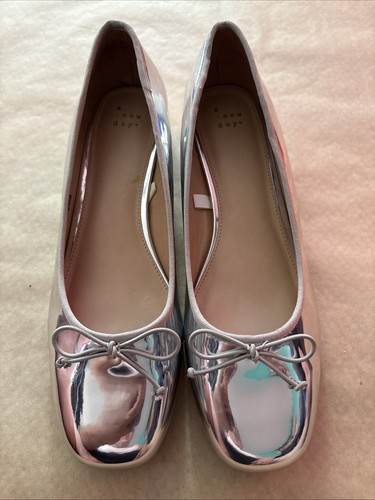 Women’s A New Day Ballet Pumps Heels with Bow - Silver, Size 11 - Picture 2 of 4
