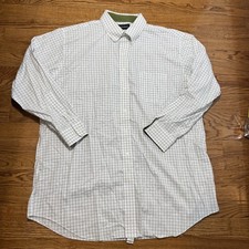 Paul Fredrick Shirt Mens 18 33 White Blue Plaid Tailored Fit Button Down Dress