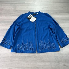 Bob Mackie Wearable Art Jacket Womens Large Blue Zip Embellished Geometric Trim