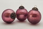 Vintage Bright Pink Kugel Style Glass Crackle Glass Ornament 3" ~ Set Of 3 — photo 1