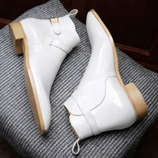 HandCrafted Men Real Leather White Formal Jodhpur Ankle Dress Limited Boots
