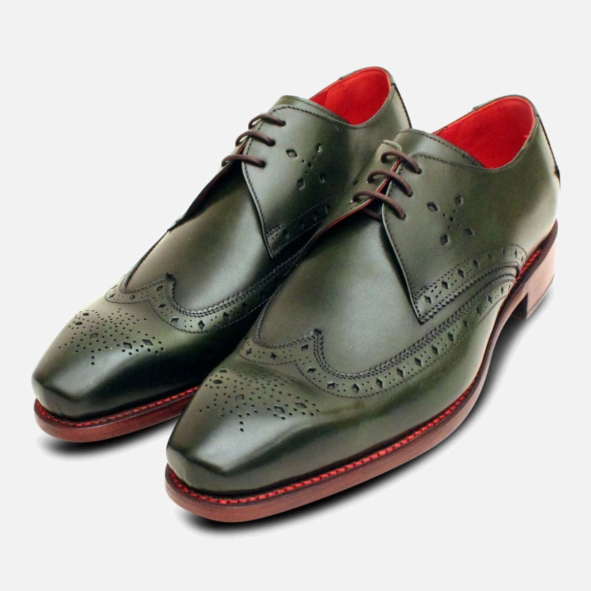 Jeffery West Olive Green Premium Diamond Brogue Lace Up Shoe