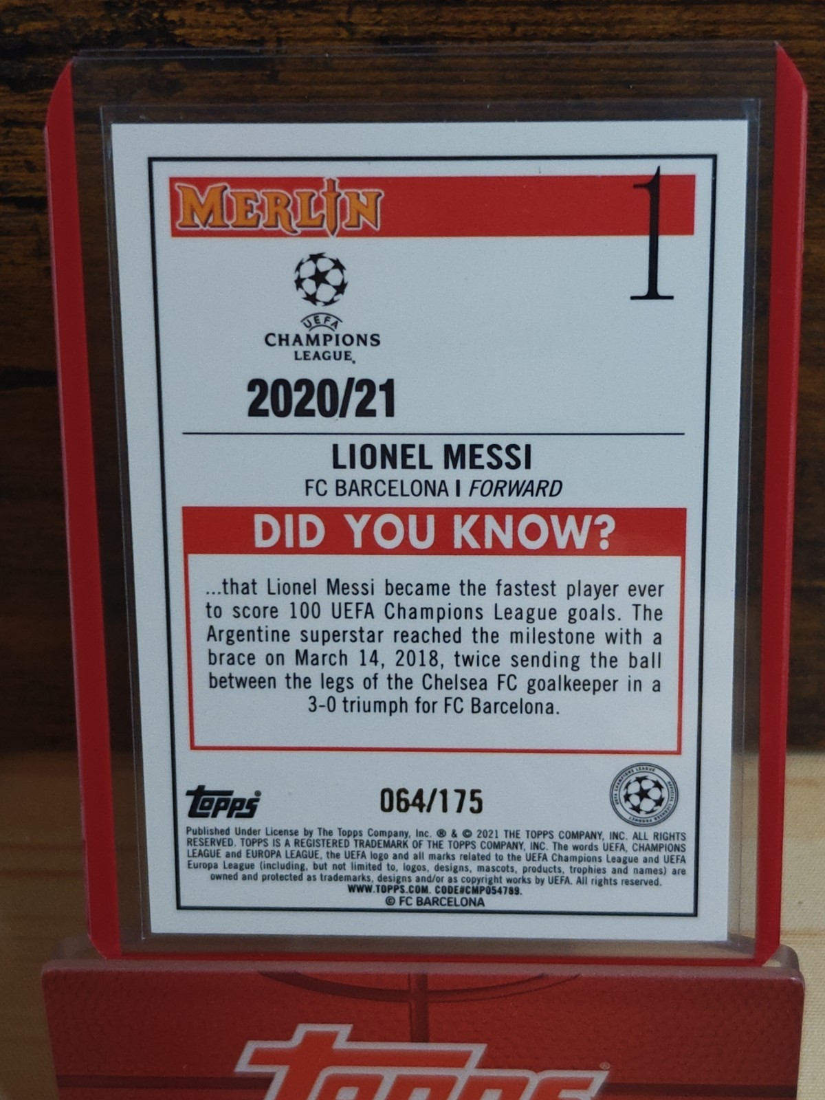 2020-21 Topps Merlin Chrome UEFA CL- Lionel Messi #1 Aqua Speckle Refractor /175 view 4