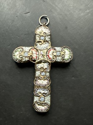Pendentif Ancien En Micromosaïque – Croix De Rome, Vintage