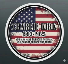 Charlie Kirk Tribute Vinyl Sticker Decal –4 Inch Round | Can't Silence The Truth