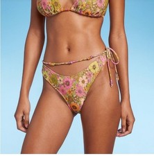 Sz XL Women's Beaded Side-Tie Extra Cheeky Extra High Leg Bikini Bottom -...