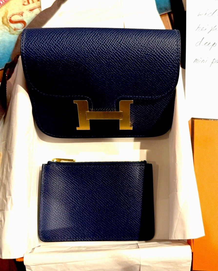 Hermes Constance Slim Small Bag Wallet Blue Navy Sapphire Epsom