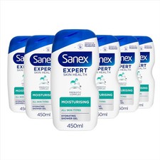 Sanex Moisturising Body Wash 2.7L Total 6x450ml Dermatologically Tested Hydratin 1.40 per litre