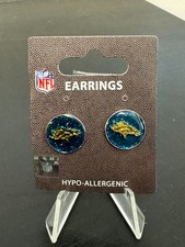 Pendientes NFL Denver Broncos Post Azul Brillo y Oro Logo Hipoalergénicos
