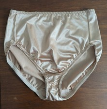 Vanity Fair Shiny Nylon Satin Stretch Hi Cut Panties 48301 Beige Size XL Vtg