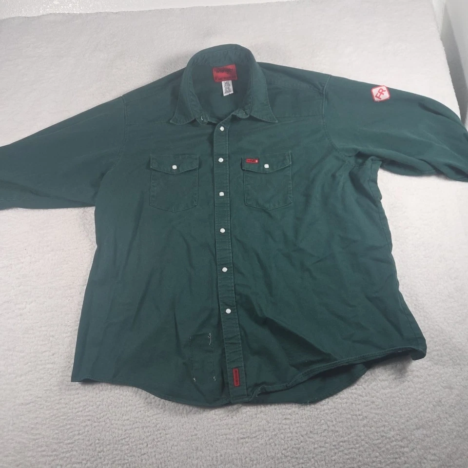 Wrangler FR Flame Resistant Western Pearl Snap Shirt Mens 3XL Green - Image 2 of 4