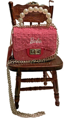 Barbie x MINISO Mini Pink Tweed Purse Pearl Handle Chain Crossbody Bag NWT