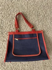 60/70  s Sears Navy Blue Red Canvas Hand Bag Purse Rockabilly Brass Japan MOD