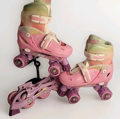 Yvolution Neon Kids Combo Inline Rollerblade Skates and Quad Girls Size 3-6