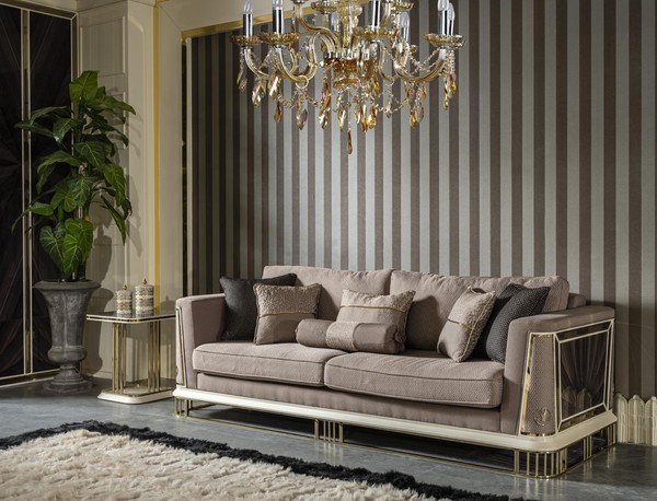 Sofa 3 Sitzer Braun Wohnzimmer Luxus Design Elegantes Stil MöBel Sofas-image