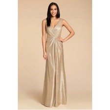 Hayley Paige Occasions Bridesmaid Dress Style 5954 Metallic Gold 10