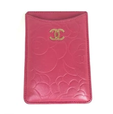 CHANEL Camellia smartphone pass case business card holder vertical CC mark pink 