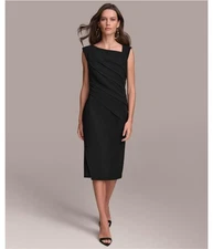 DONNA KARAN NEW YORK Womens Asymmetric Neckline Sheath Dress