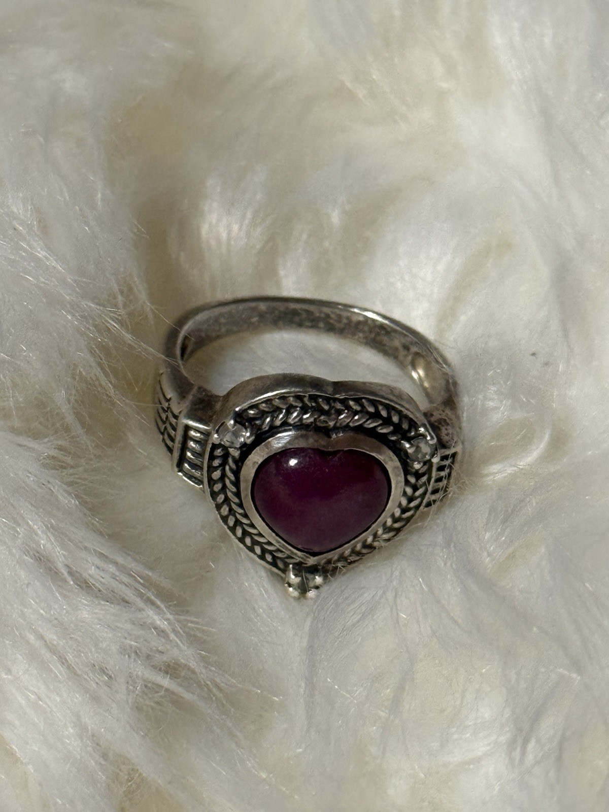Cabochon Ruby Heart Shaped Ring Diamond Accents S… - image 4