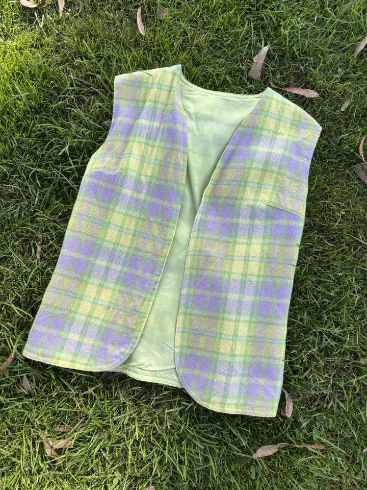 Minifalda y chaleco vintage años 60 70 pastel púrpura y verde 2 piezas mod hippie gogo💕 Foto 4 de 4