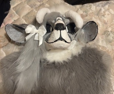 Grey And White Handmade Dinomask Fursuit Head!!CHECK DESCRIPTION!! 