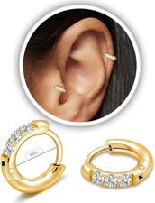 CZ Huggie Earrings for Women, Stainless Steel Hinged Small Hoop Earrings, Select