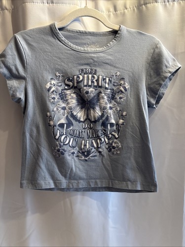 Trust The Universe Graphic Women’s Tee T-Shirt L Crop Short Sleeve Butterfly