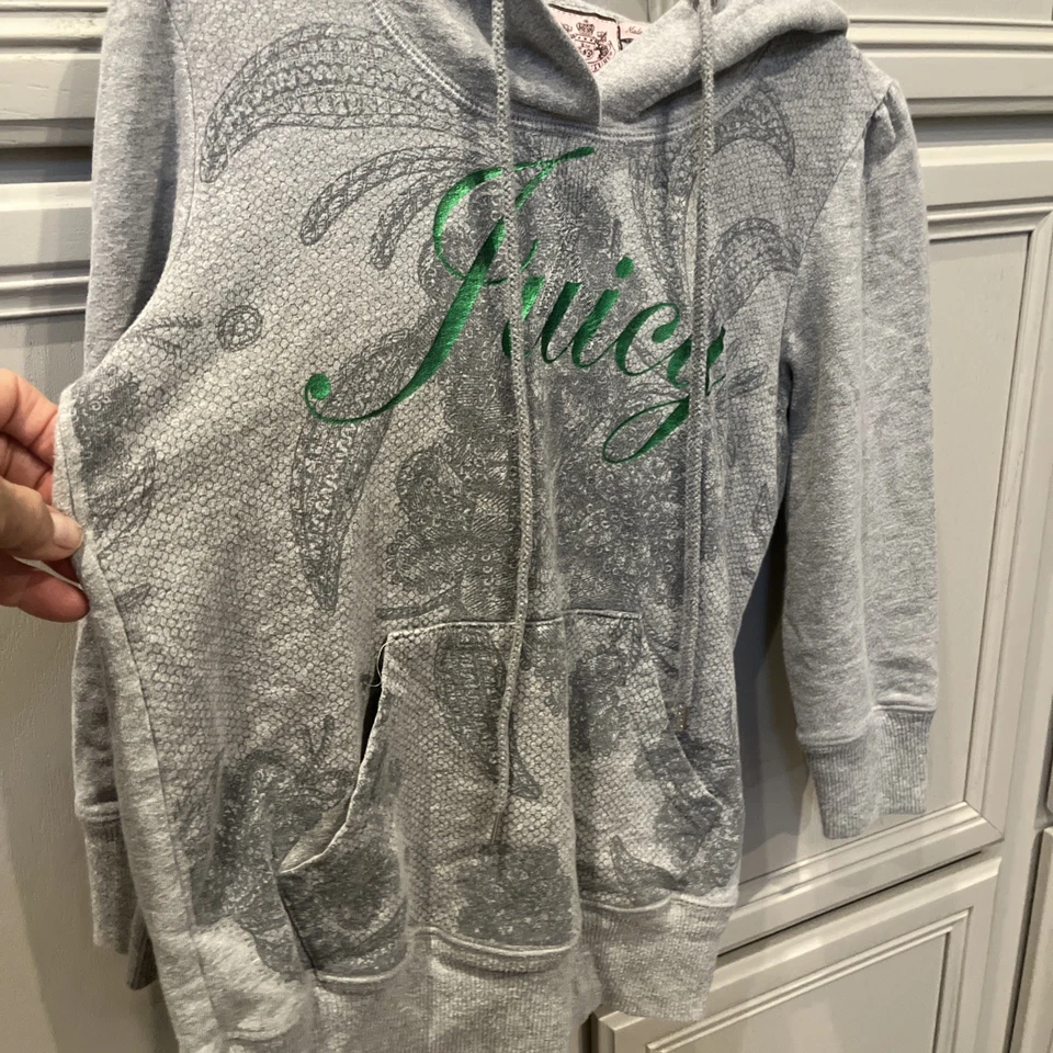 Women’s Juicy Couture Hoodie pullover Long Sleeve Gray/Green Sweatshirt Size S - Image 2 of 4
