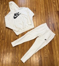 Nike Sportswear Club Fleece White Hoodie  Pants Set Size Medium Large Sweatsuit