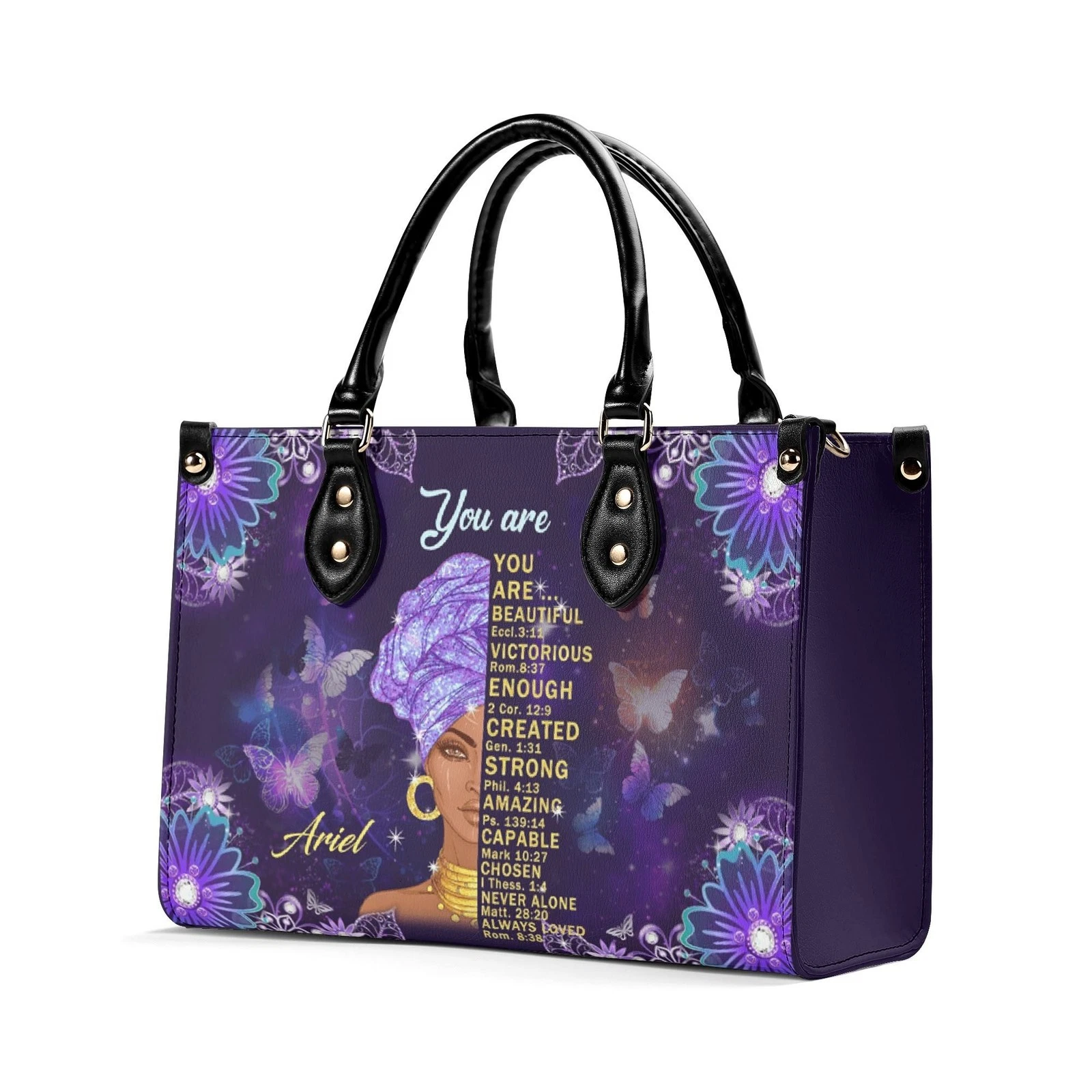 Personalized Black Woman Handbag, Inspirational Scripture Tote Bag, Gift for Her