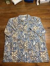 VTG Pierre Cardin men's short-sleeve button-up beige blue Hawaiian beach Size L