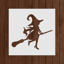 Witch Silhouette Stencil with Broom  Halloween Mylar Stencil for DIY Crafts, W