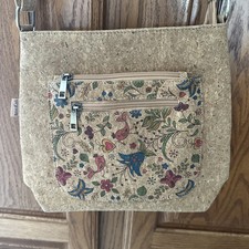 NWOT Natural Cork crossbody purse/handbag, colorful floral Front Eco-friendly