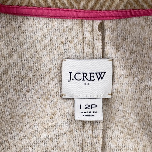 J Crew Coat Womens 12 Petite Tan Herringbone Wool Blend Three Button Long Jacket - Picture 8 of 11
